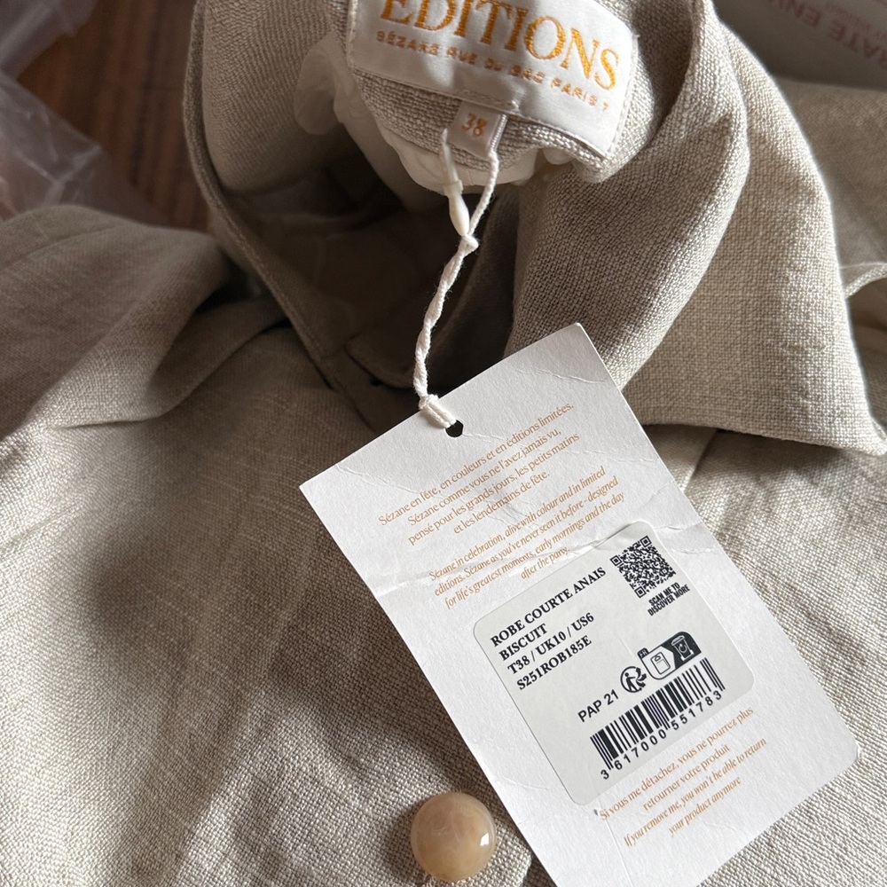 NWT Sezane coutre anais Beige Sleeveless Button-Down linen Dress M - Picture 2 of 3